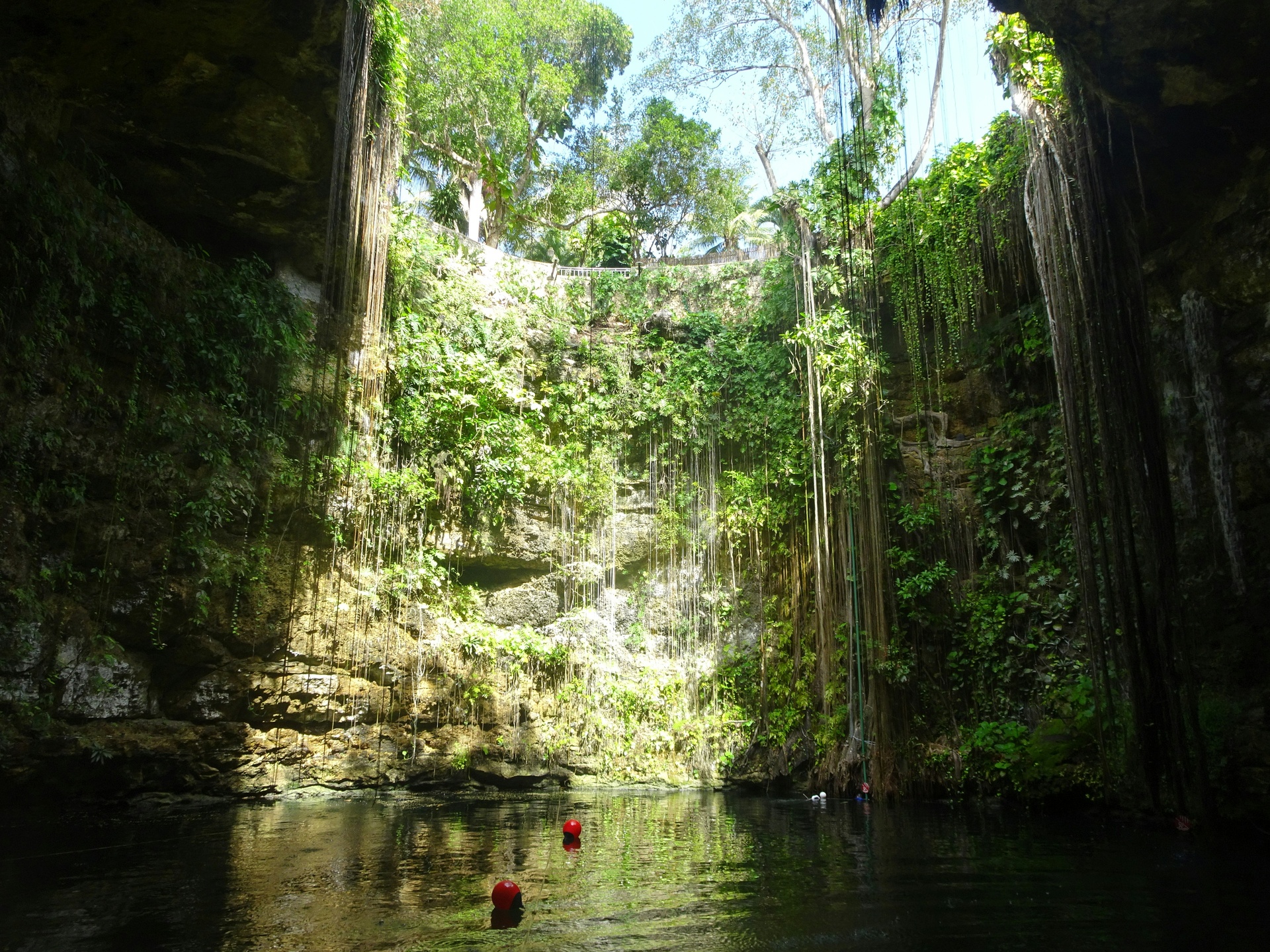 Cenote de aguas turquesas cerca de Valladolid, Yucatán